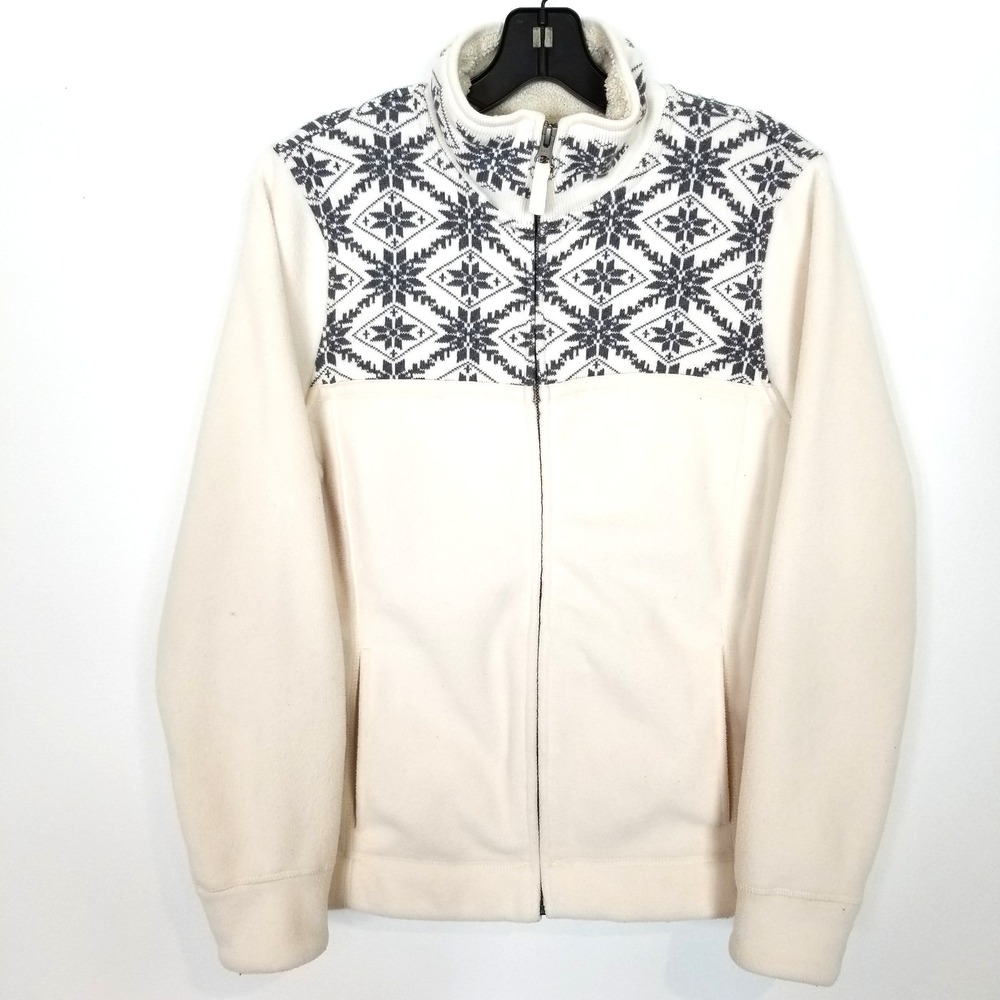 L.L. Bean Women's Nordic Fair Isle Fleece Full Zip Jacket Sz S Reg Cream Outdoor